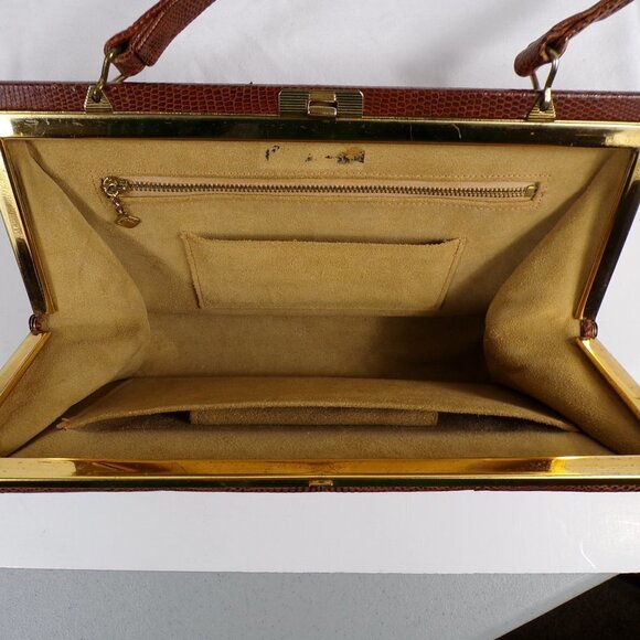 Vintage 60's Lizard Skin Handbag/Purse Suede Lined w/Card Case #1018 - Picture 5 of 15